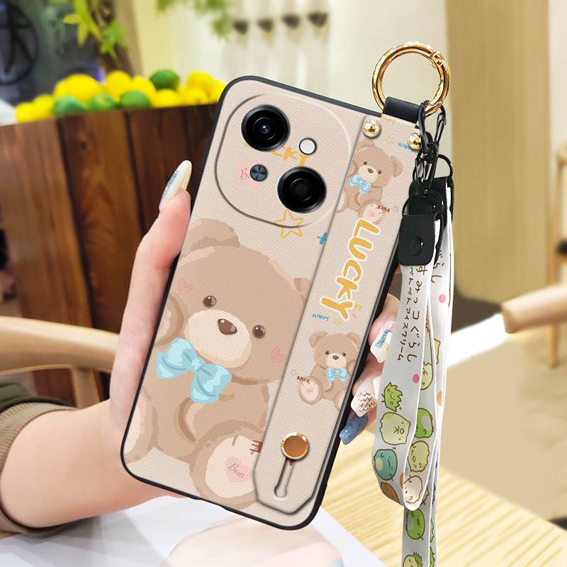Waterproof Kickstand Phone Case For Tecno POP9 4G/Spark GO 1/KL4 Ring Silicone Wrist Strap Soft case Cute Phone Holder