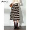 LAGOGO Retro Plaid High-Waist A-Line Skirt