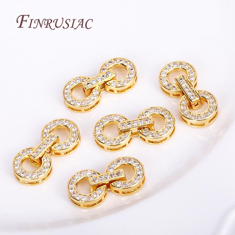 11X24mm 18K Gold Plated Inlaid Zircon Round Fastener Connector Clasps For Bracelet Necklace Making,DIY Pearls Jewelry Fittings
