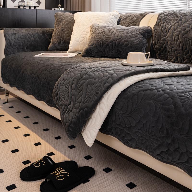 Sofa Cushion Simple Modern Light Luxury Cushion Thick Non-Slip Winter Plush Leather Sofa Cover Cover Cloth Four Seasons