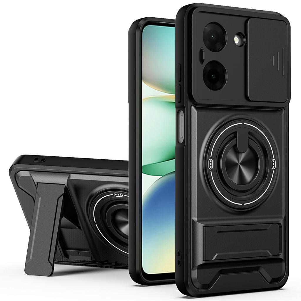 For Xiaomi Redmi A5 NFC (EU) (173.45mm) Magnetic Case Ring Holder Foldable Kickstand TPU PC Phone Cover with Camera Lens Slider