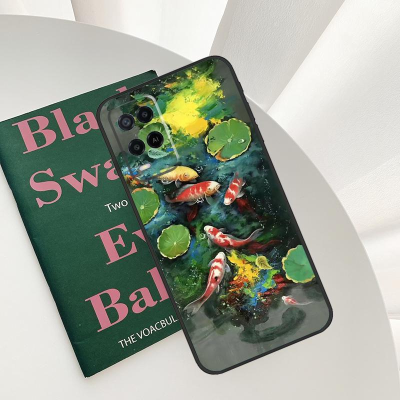 Koi Carp Fish Painting Case For Oppo A96 A76 A16 A15 A17 A52 A72 A54S A57S A58 A78 A98 A57 A77 A54 A74 A94 Cover