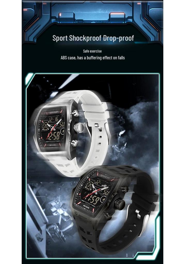 Sanda Dual-Movement Barrel Watch: Luminous Alarm, Large Dial, Multifunctional Student Watch.