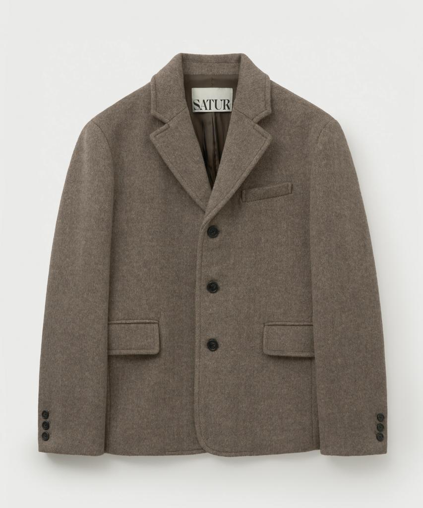 Satur Herringbone Wool Blend Single Blazer Brown