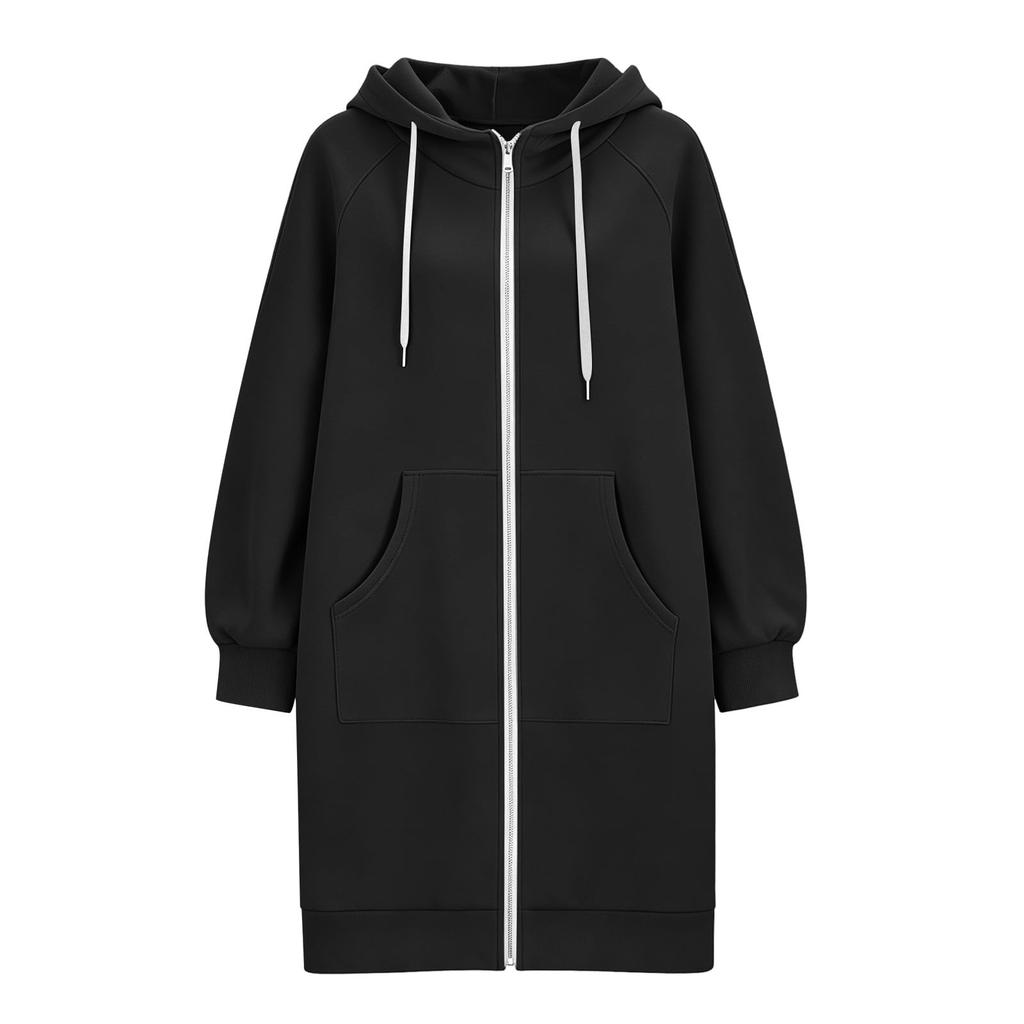 Damen Casual Kapuzenjacke mit Reißverschluss und Taschen