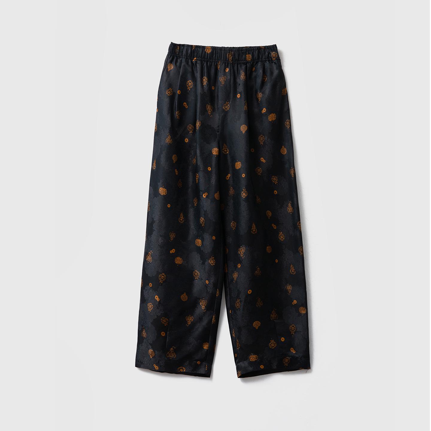 

Women s High-Waisted Floral Wide-Leg Silk Trousers with Mulberry Lining and Elastic Waist for Spring X-Large