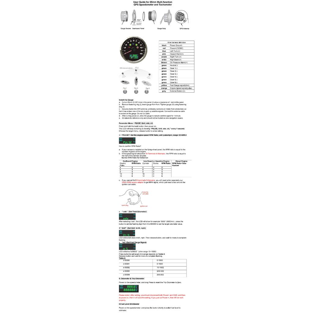 85mm GPS Speedometer 0-299km/h MPH with 0-12000RPM Tachometer High Beam Turn Light Oil Pressure for Motorcycle Car 12V 24V