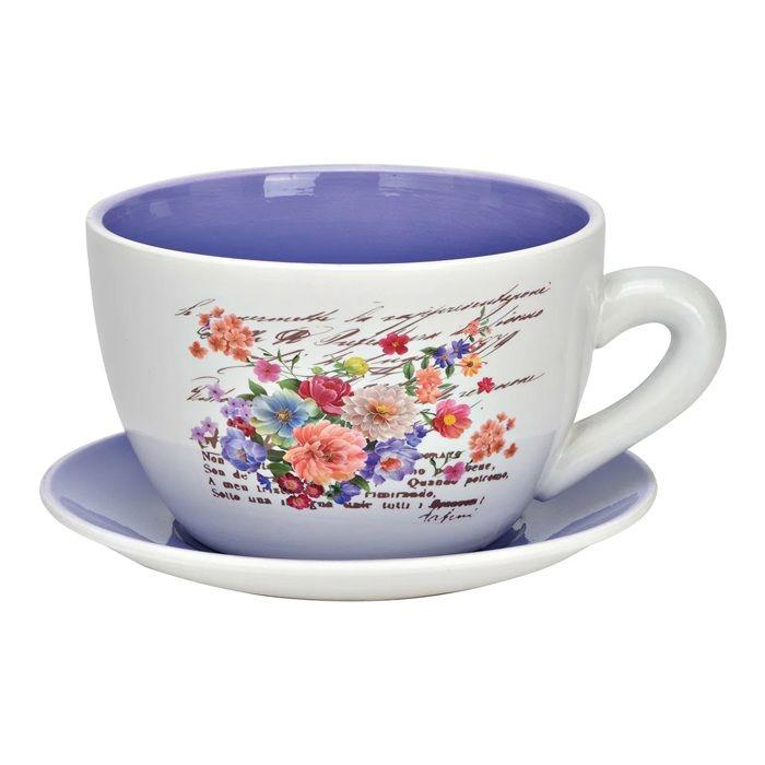 Pot de fleurs - EDEN - Tasse Lilas - Céramique - 24×28×14 cm - Lilas/blanc - Intérieur