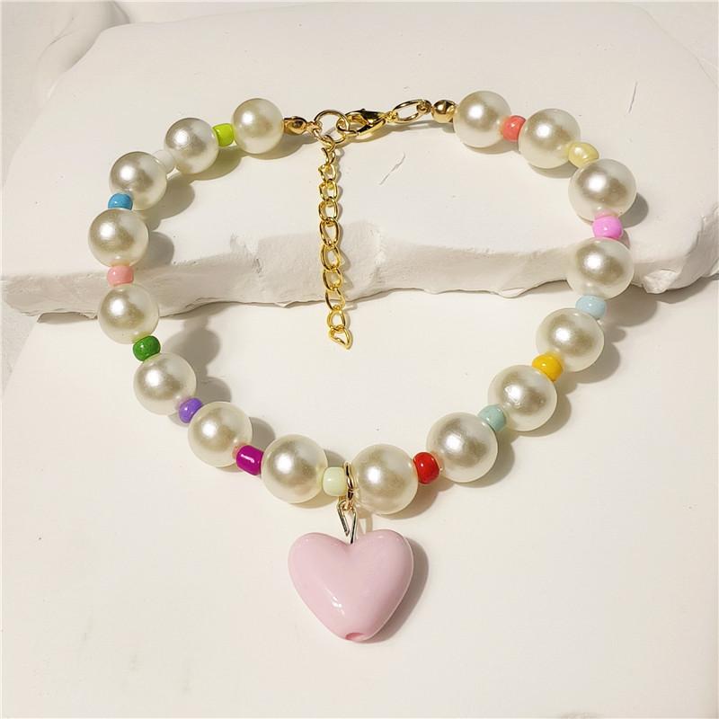 Летний Дофаминовый Ожерелье-Любовь для Питомца Кошка Цветной Жемчужный Ошейник Собака Милое Ожерелье Украшение XS 15-20CM розовый