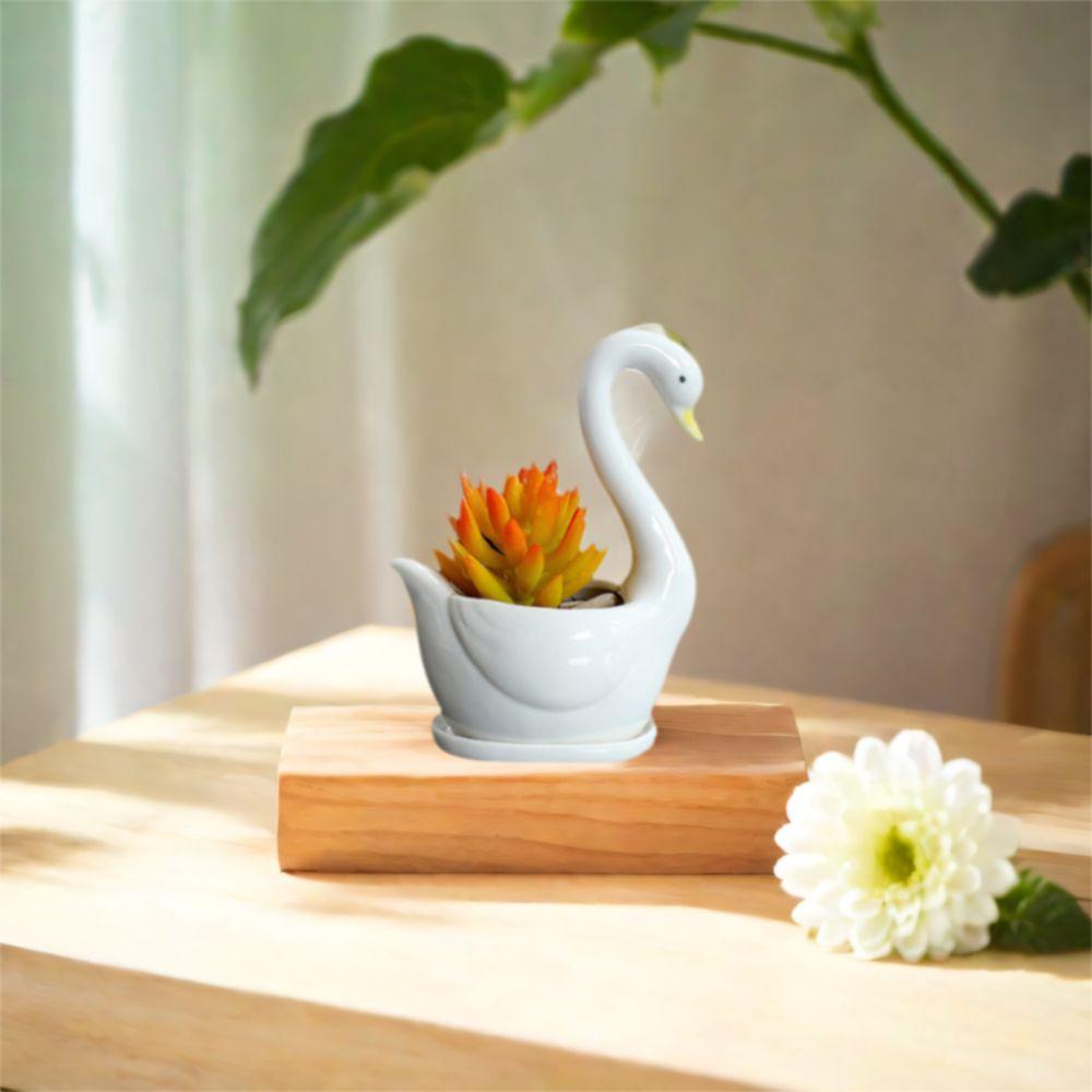 Desktop Ornament Ceramic White Swan Flower Pot Personalized Creative Plant Pot Simulated Cute Animal Vase Bedroom