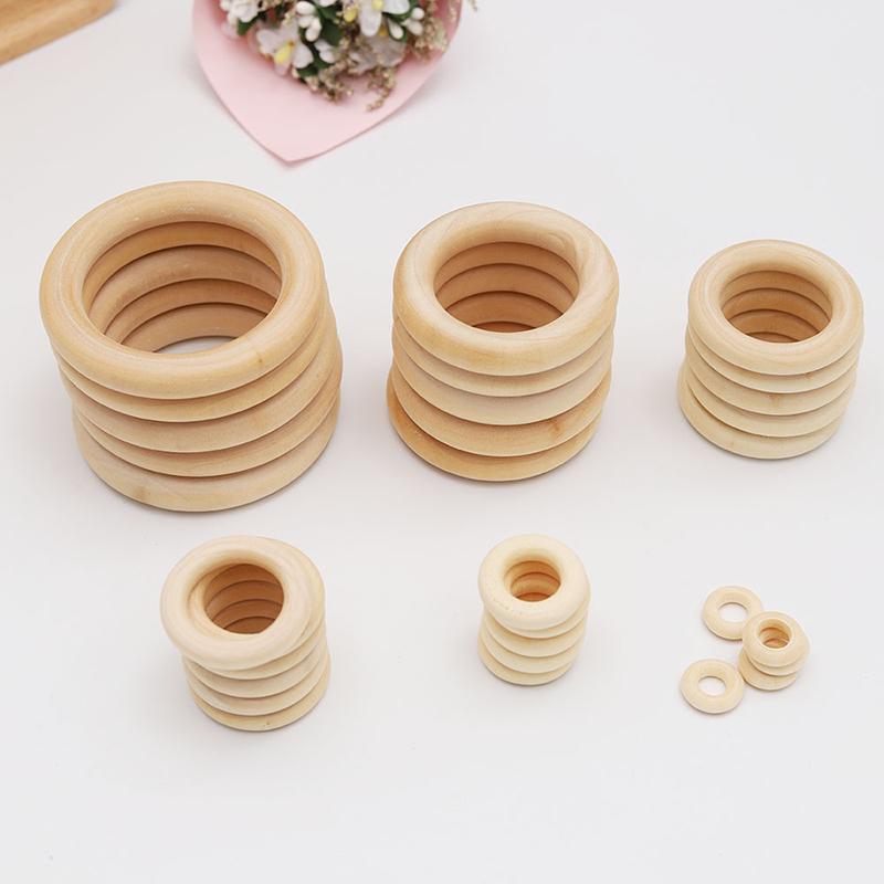 50Pcs Wooden Beads Pendant Connectors Circles Rings Beads Natural Wood Ornament
