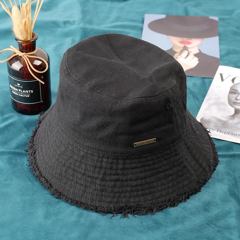 Personalized rough edge couple fisherman's hat children spring and autumn casual versatile face covering small face summer basin hat men