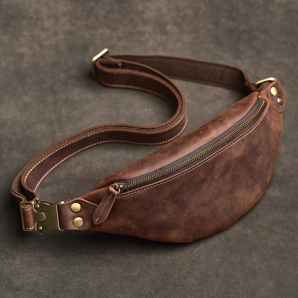 Retro Texture Leather Genuine Leather Retro Waist Bag Multifunctional Crossbody Bag Outdoor Chest Bag Mobile Phone Bag