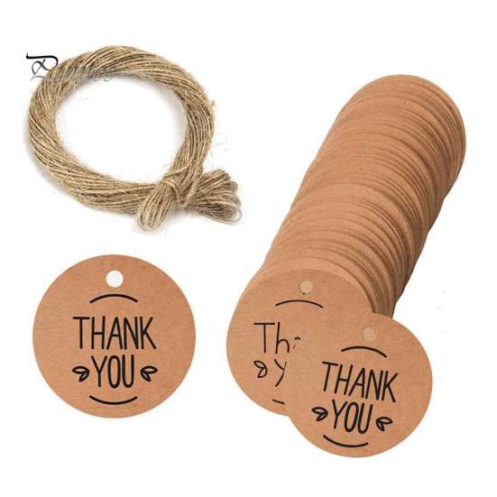 Natürliche Papieranhänger 100 Stück Danke mit Schnur, Runde Geschenkanhänger, Vorgeschnittenes Hochzeitsgastgeschenk-Etikett mit Loch zum Aufhängen für Partygeschenke und