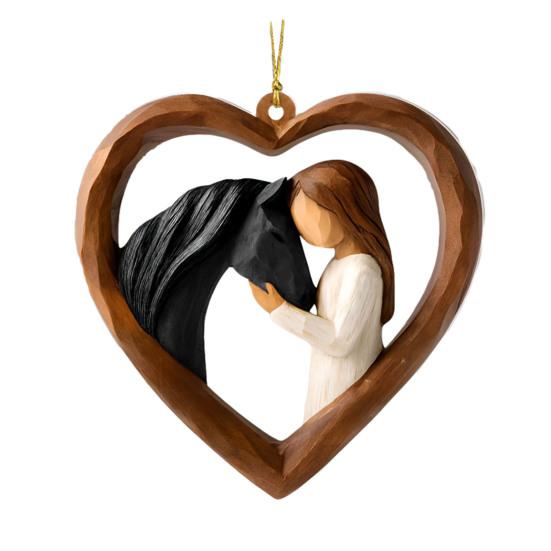 

2D Acrylic Girl Horse Heart Ornament Car Rearview Mirror Double-Sided Printed Keychain Fade-Resistant Equestrian Lover Gifts A