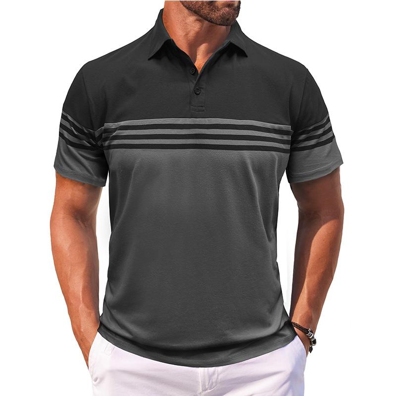 Mens Summer Casual Short Sleeve Striped Polo Shirt S