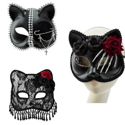 Party Mask Masquerades Mask Floral Lace Foxes Cats Face Mask with Flower Tassels Veil Mardi Gras Mask for Halloween