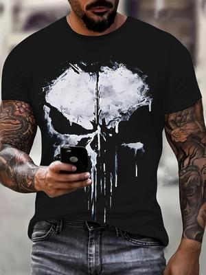 Men's Skull Graphic T-Shirt - Black Short Sleeve Crewnec