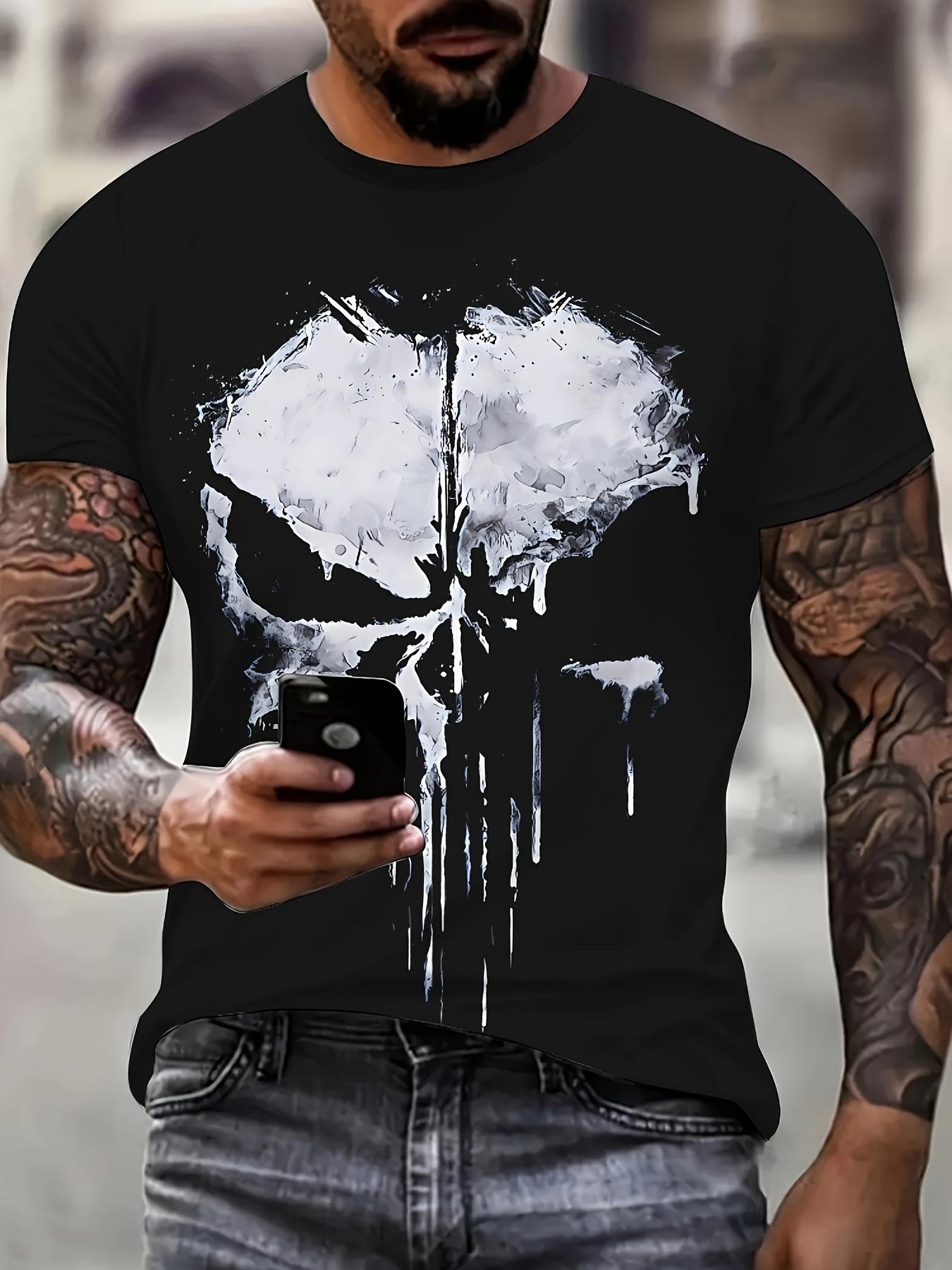 Men s Skull Graphic T-Shirt - Black Short Sleeve Crewneck S