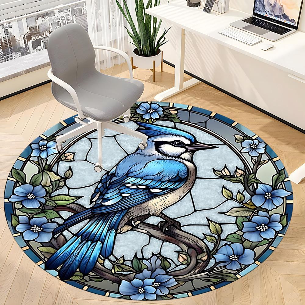1 Stück Buntglasvogel Büro Runder Teppich, Unter Bürostühlen Schlafzimmer Wohnzimmer Heimdekoration, Raumdeko