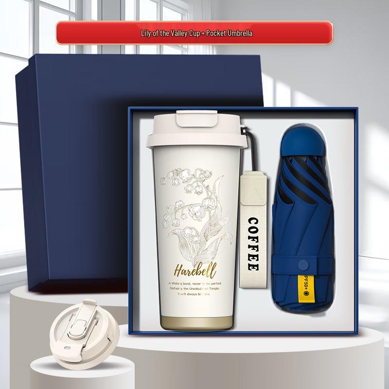 Red Business Gift Set with Lily of the Valley Coffee Cup & Umbrella