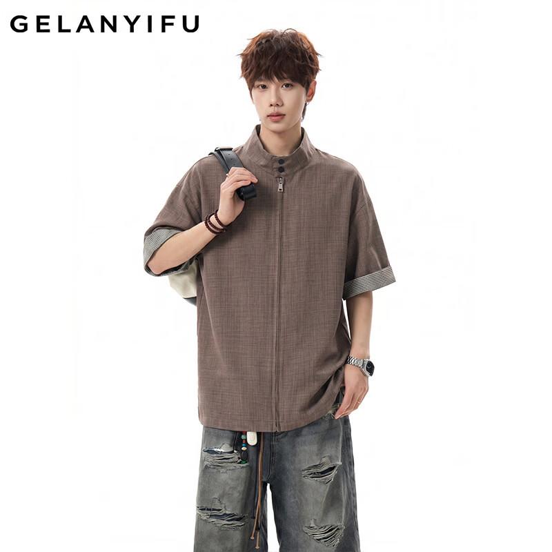 GELANYIFU Men s Plaid Patchwork Short-Sleeve Shirt 3XL