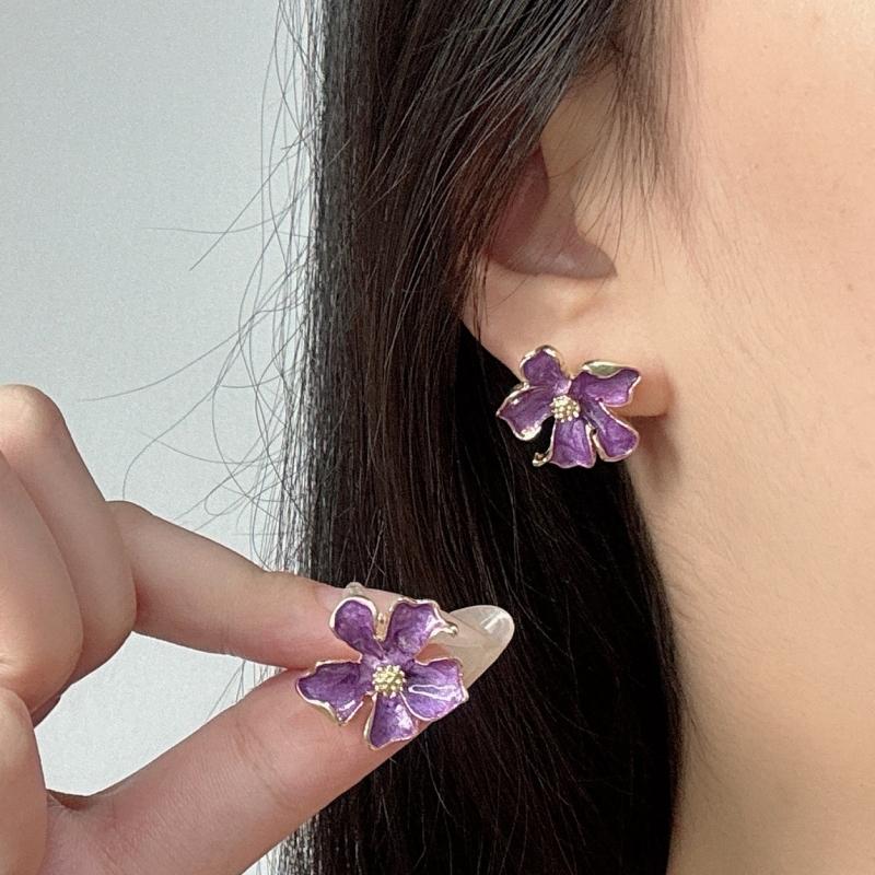 

Purple Enamel Flower Women s Dangle Earrings Irregular Petals Unusual Small Earrings for Female Bohemian Elegant Fashion Jewelry