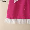 VONDA Women Bow Knot Sleeveless Sequin Beading Slim Waist Casual Mini Dress