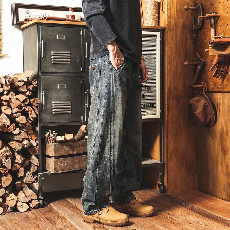 Men's American Retro Washed Loose-Fit Straight-Leg Jeans