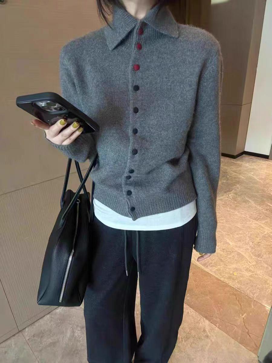 

Женский осенне-зимний кардиган из чистой шерсти с высоким воротником, на пуговицах, с длинным рукавом Extra Large серый