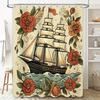 Vibrant Sailboat Floral Shower Curtain for Bathroom Decor Modern Vintage Nautical Theme Bath Mat Cover Set Home Decoration (Mult