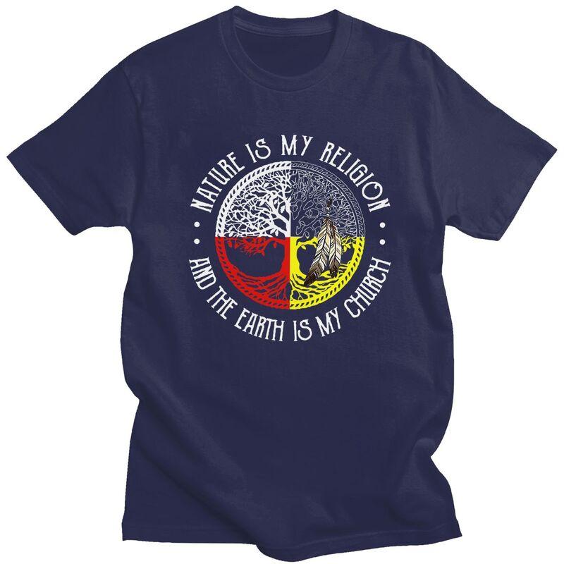 Men Nature Is My Religion And The Earth Is My Church T Shirt 100 Cotton Colthing Leisure Novelty Creative Graphics Tee Tops