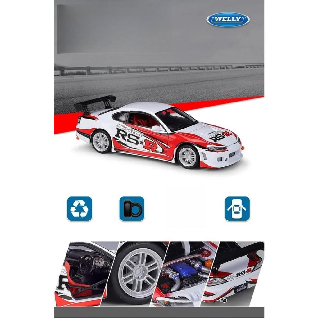 WELLY 1/24 Nissan Silvia S15 RS-R Alloy Car Diecasts & Toy Vehicles Car Model Miniature Scale Model Car Toy for Children