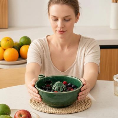Tigela Lavadora de Frutas Vermelhas de Cerâmica, Limpador de Frutas com Vórtice Hidráulico Auto-Giratório com Drenagem, Lavadora Automática de Frutas para Cozinha para Frutas Vermelhas Delicadas Mirtilos