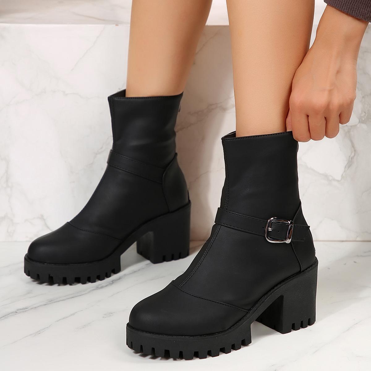 

New Fashion Thick Heel Thick Sole British Style Short Boots