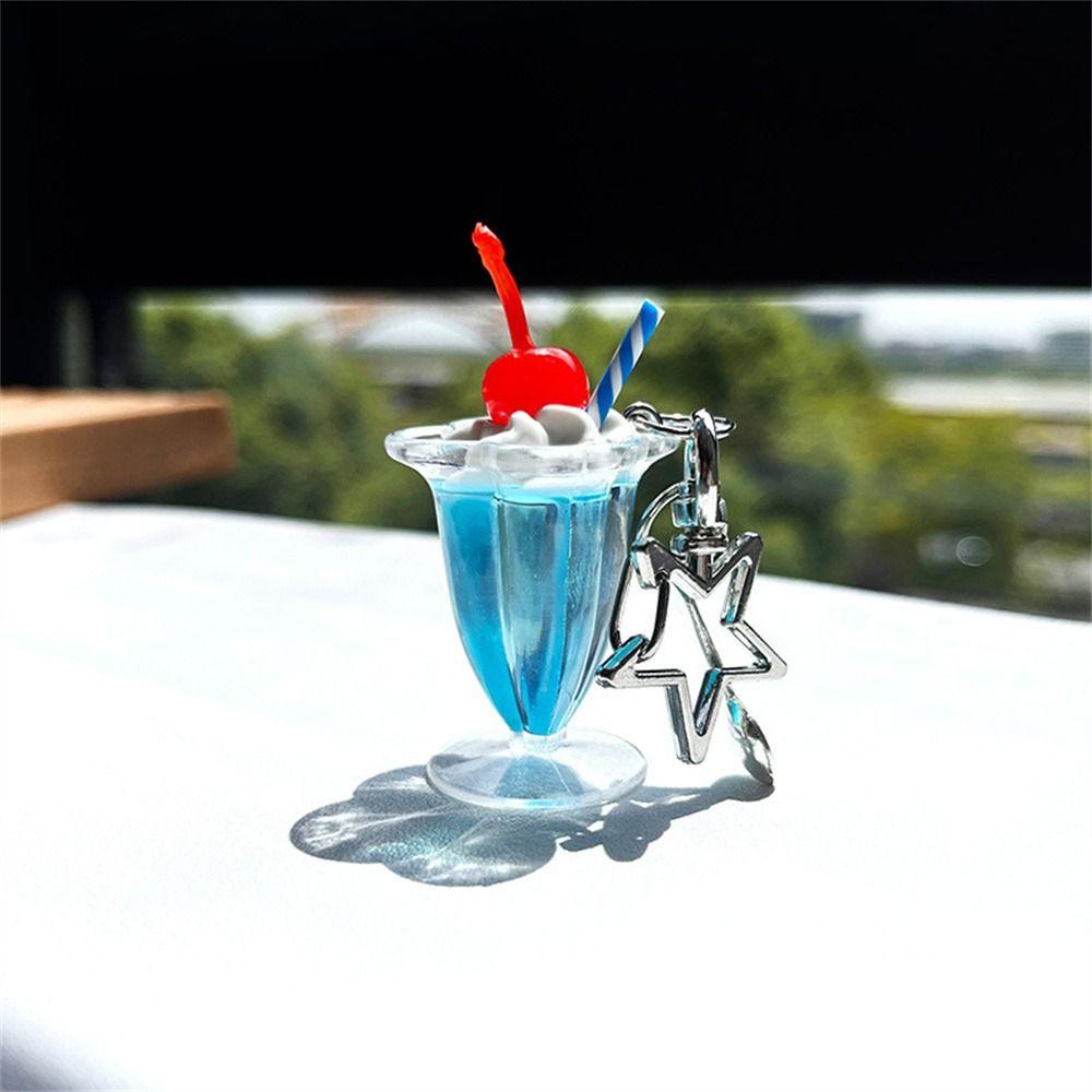 With Star Cherry Cream Cup 3D Simulation Phone Strap Ice Cream Key Chain  Bag Decorations