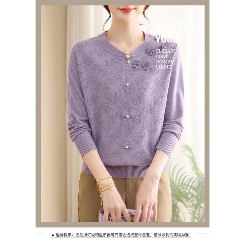 New Autumn Women's Spliced Round Neck Button Fashion Solid Loose Versatile Casual Long Sleeve Knitted Top