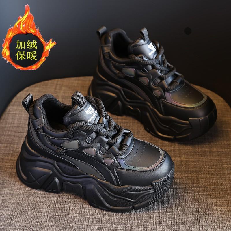 

Женские кроссовки «папины» 2025 новые 8 см увеличение внутренней высоты кожаные женские туфли на платформе осенне-зимние бархатные повседневные спортивные женские 40