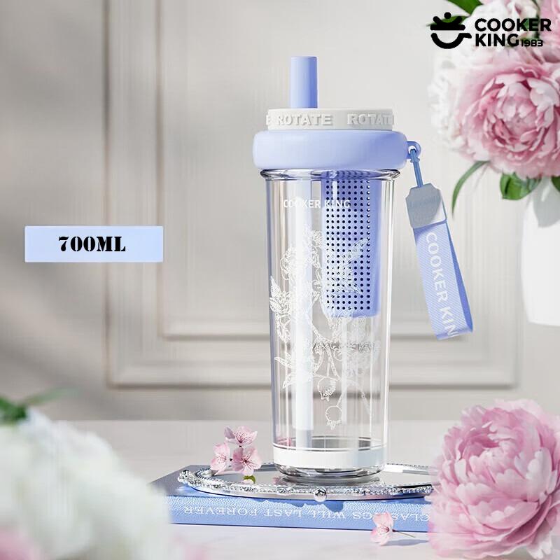 COOKER KING 700ML Scented Tea Straw Cup Tritan+PP Material Coffee Cup Water Bottle Mug with Straw Cup with Straw Kids Bottle