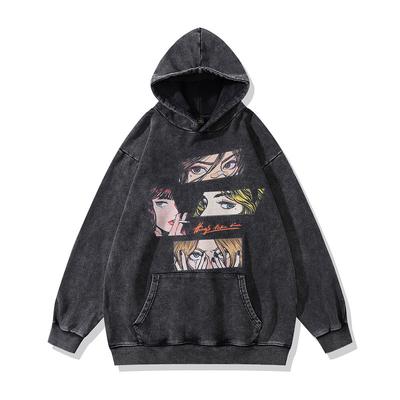 National Tide Brand Cartoon Animation Print Couple Sweater Men And Women Oversize Hip Hop Terry Hoodie