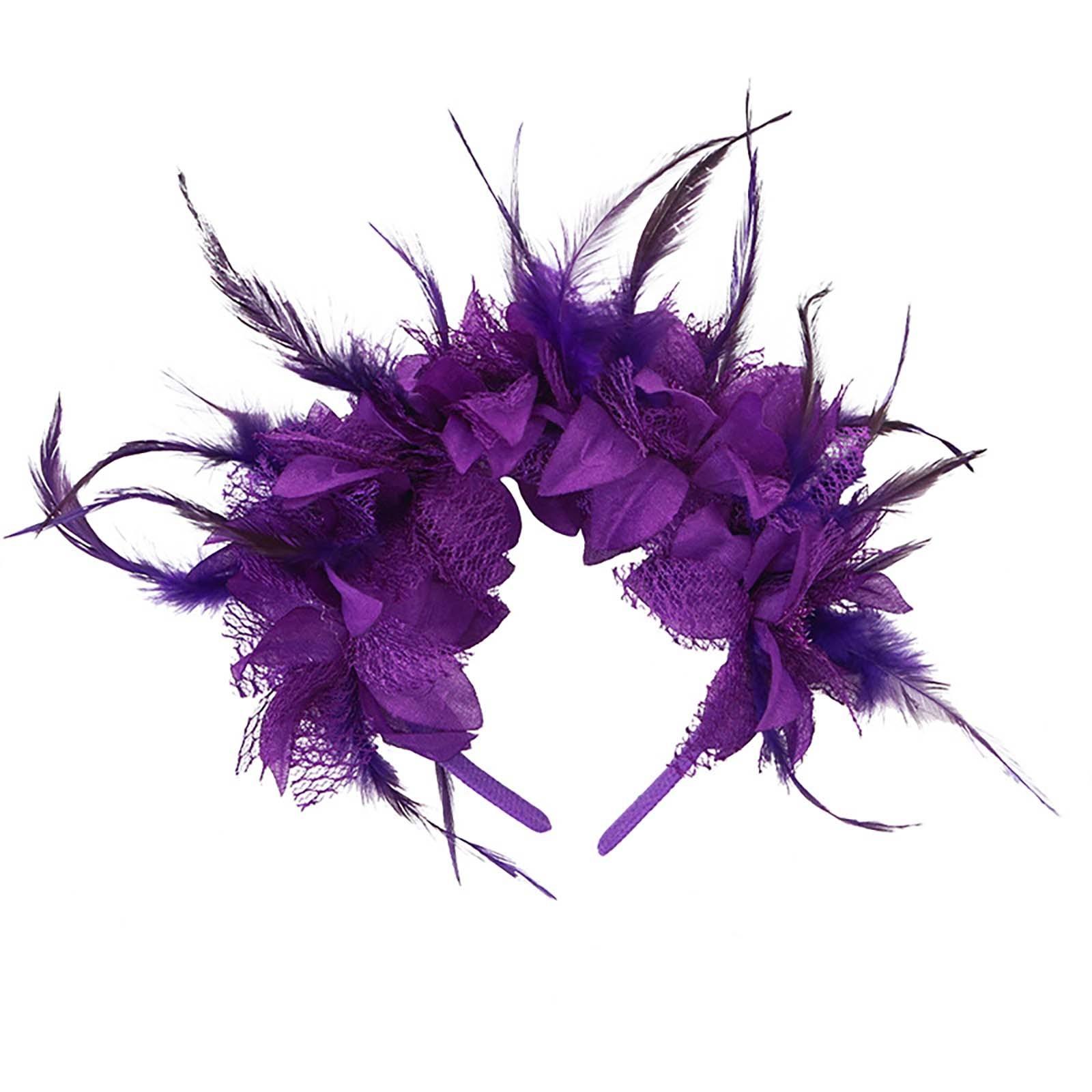 

Floral Feather Headband for Women Decorative Mesh Fascinator Headpiece with Artificial Flowers and Feathers for Events Parties Weddings One Size фиолетовый