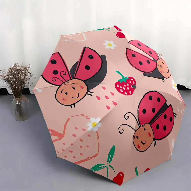 1pc Ladybug Garden Illustration Umbrella with Plastic Handle,Suitable for All Seasons UmbrellaPT478