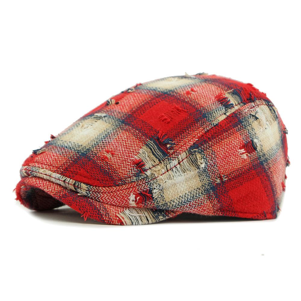 Ripple Cap Women Beret British Cap Men Retro Plaid Peaked Cap