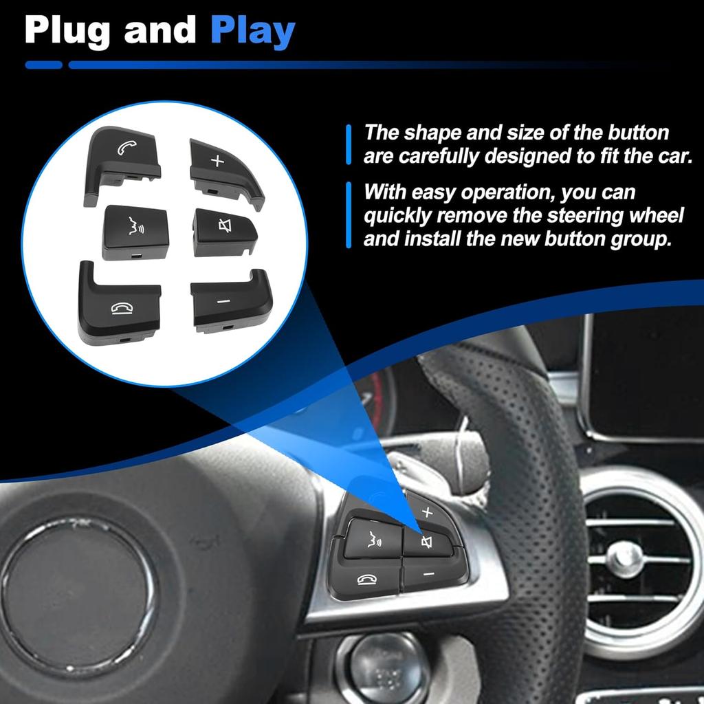 Steering Wheel Buttons for Mercedes-Benz C250 C300 C350 C-Class (W205) 2016-2018 for Mercedes-Benz GLC Class Steering Wheel Button Cover Replaces