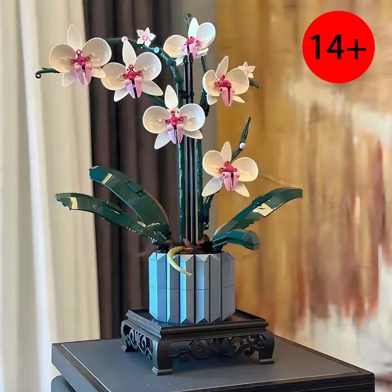Set di Costruzioni Floreali Orchidee, Set Decorativo da Assemblare Fai da Te, Regalo di Natale per Fidanzata e Moglie