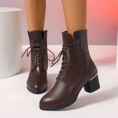 Modne Damskie Buty na Wyprzedaży 2024 Wysokiej Jakości Zapinane z Boku Damskie Botki Jesienne Okrągły Nosek Jednolite Krótkie Cholewki Grube Obcasy Botki Plus Size