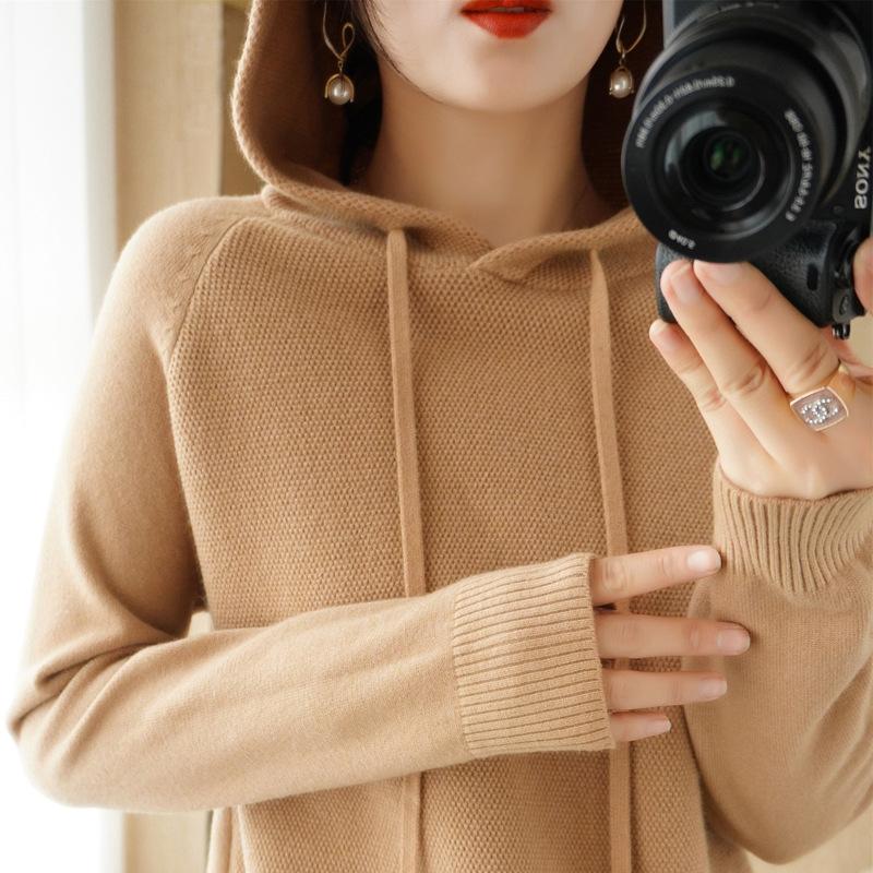 Women S Thick Knit Hooded Pullover Sweatshirt Loose Fit Autumn Style
