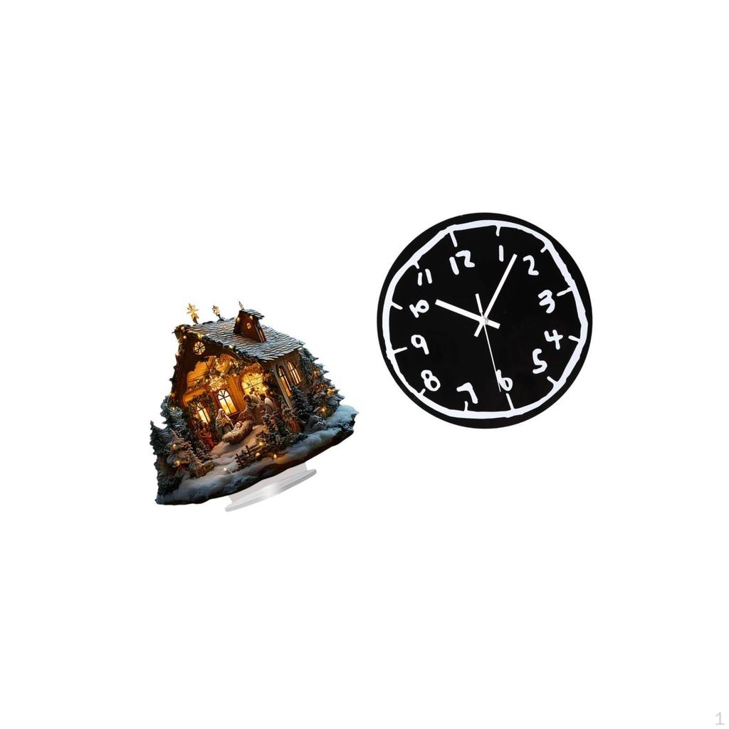 Nativity Scene Sculpture Acrylic Table Decoration Wall Clock Standing Ornament Non Ticking Silent