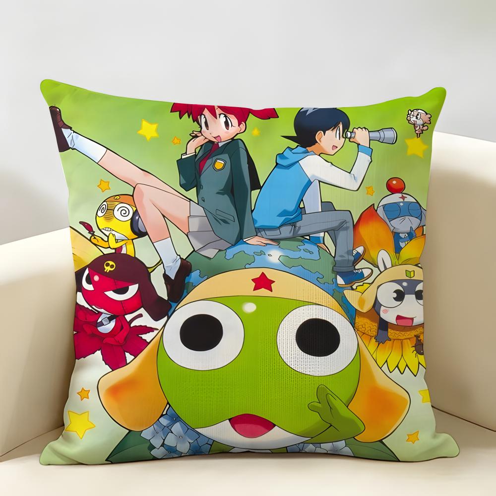 Cartoon Keroro Gunsou Frog Cushion Cover Natural Linen Organic Fabric DoubleSided Printing Room Sofa Decor Pillow Case