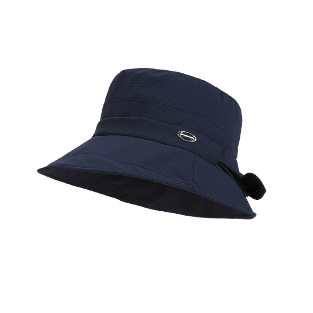 Панама с бантом Однотонная шляпа от солнца Модная кепка-козырек с защитой от солнца Летняя темно-синий